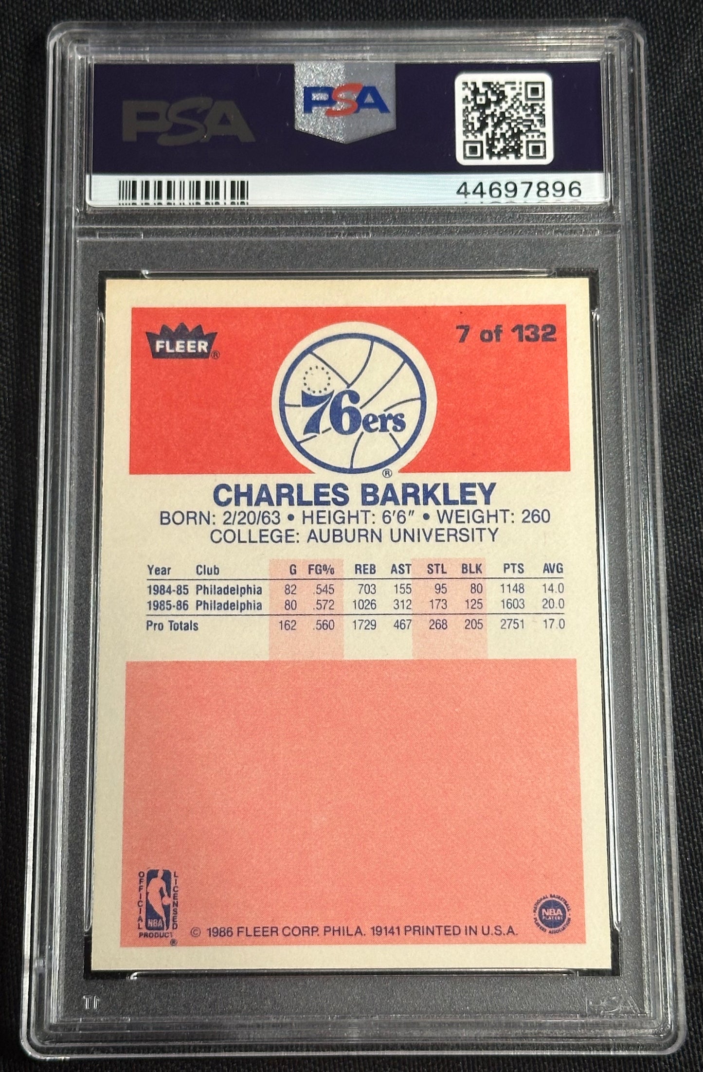 1986 Fleer Charles Barkley #7 PSA 9 CENTERED