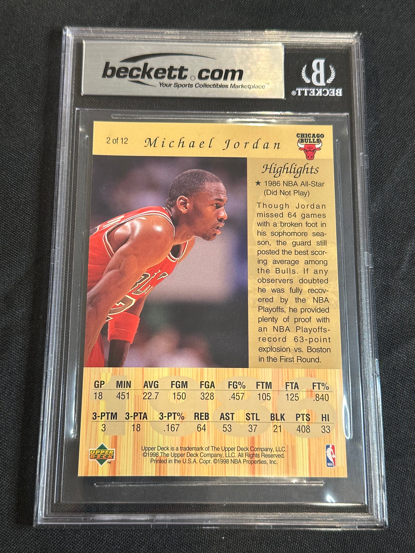 1998 Upper Deck Michael Jordan Gatorade Michael Jordan #2 BGS 9