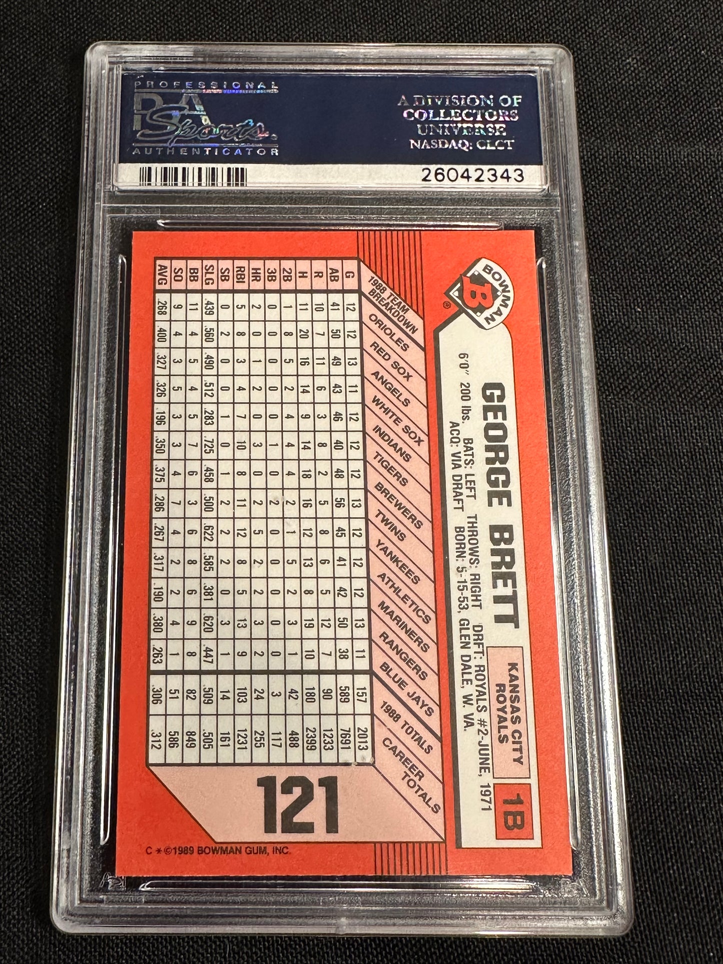 1989 Bowman Tiffany George Brett #121 PSA 10