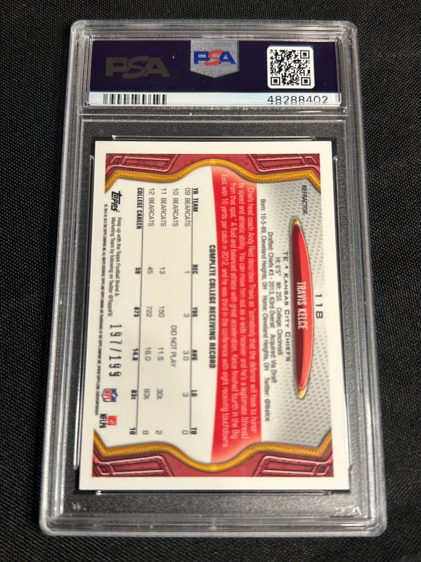 2013 Topps Chrome Travis Kelce #118 Blue Refractor PSA 10