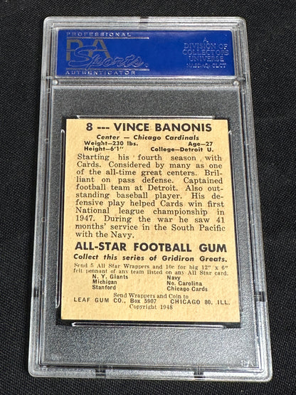 1948 Leaf Vince Banonis #8 Black Name On Front PSA 7