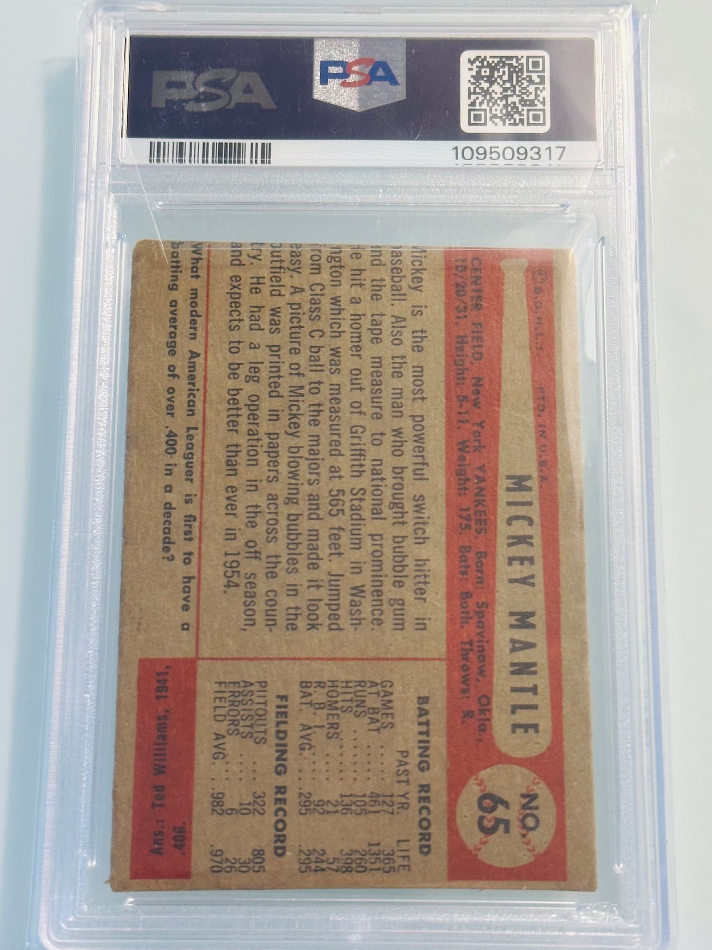 1954 Bowman Mickey Mantle #65 PSA/DNA 8 Autograph