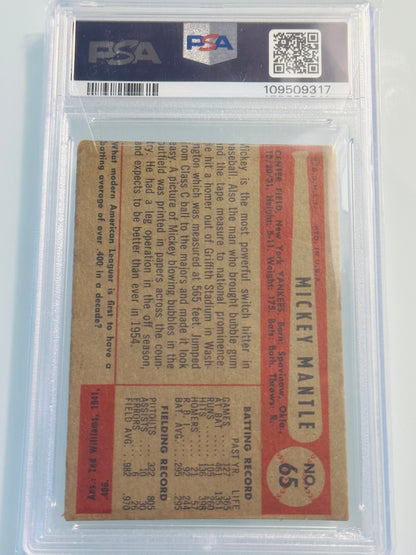 1954 Bowman Mickey Mantle #65 PSA/DNA 8 Autograph