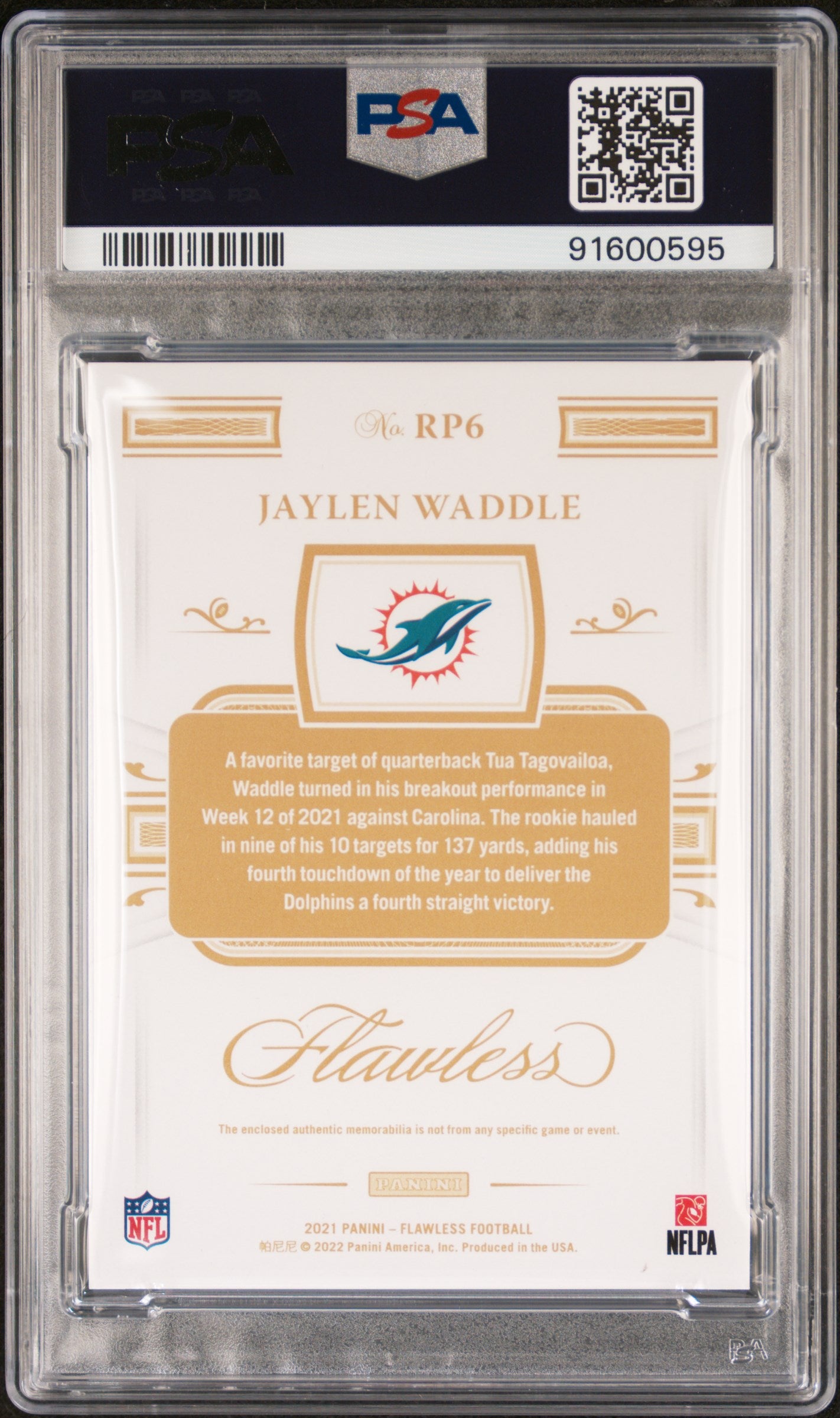 2021 Panini Flawless Rookie Patch # 1/2 Jaylen Waddle NIKE swoosh PSA 10 AUTO