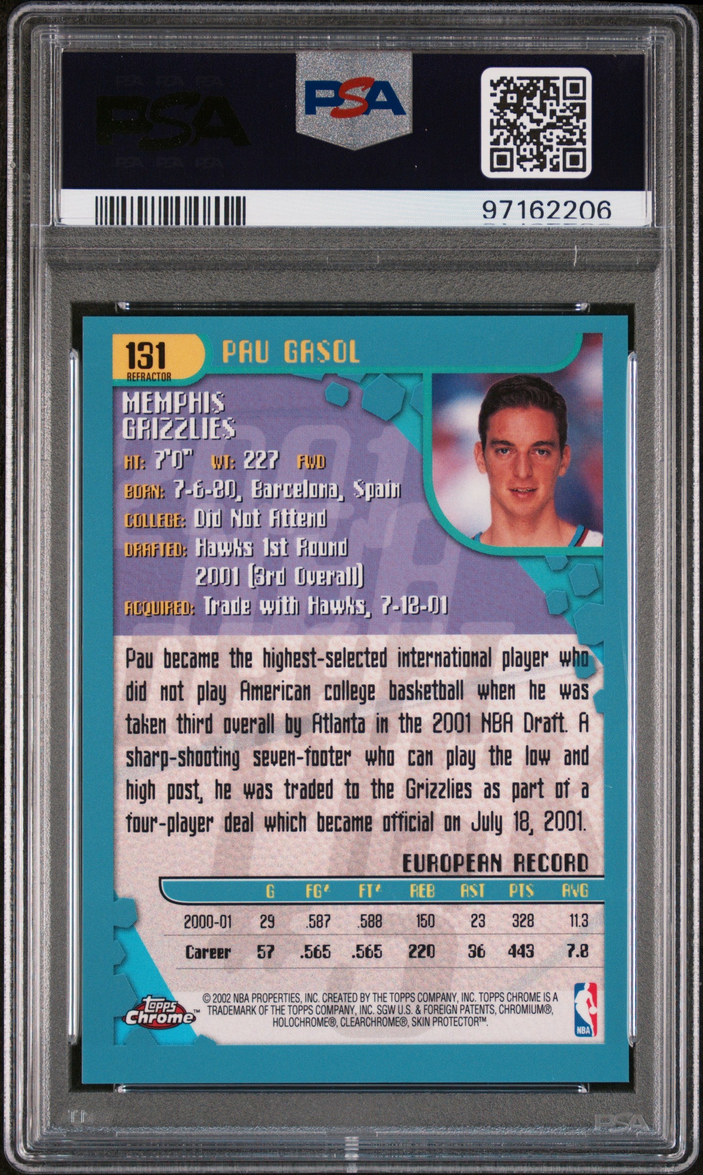 2001 Topps Chrome Pau Gasol #131 Refractor PSA 9