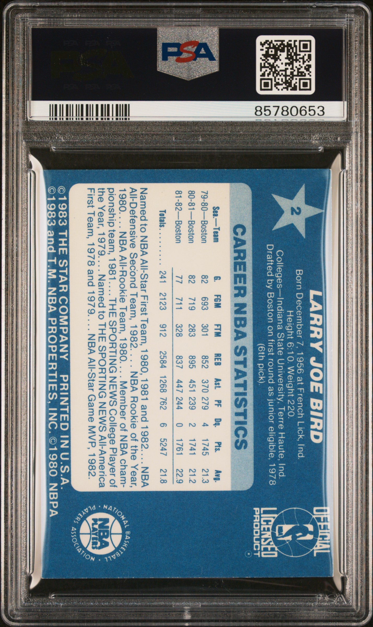 1983 Star All-Star Game Larry Bird #2 authentic PSA/DNA 10 Autograph