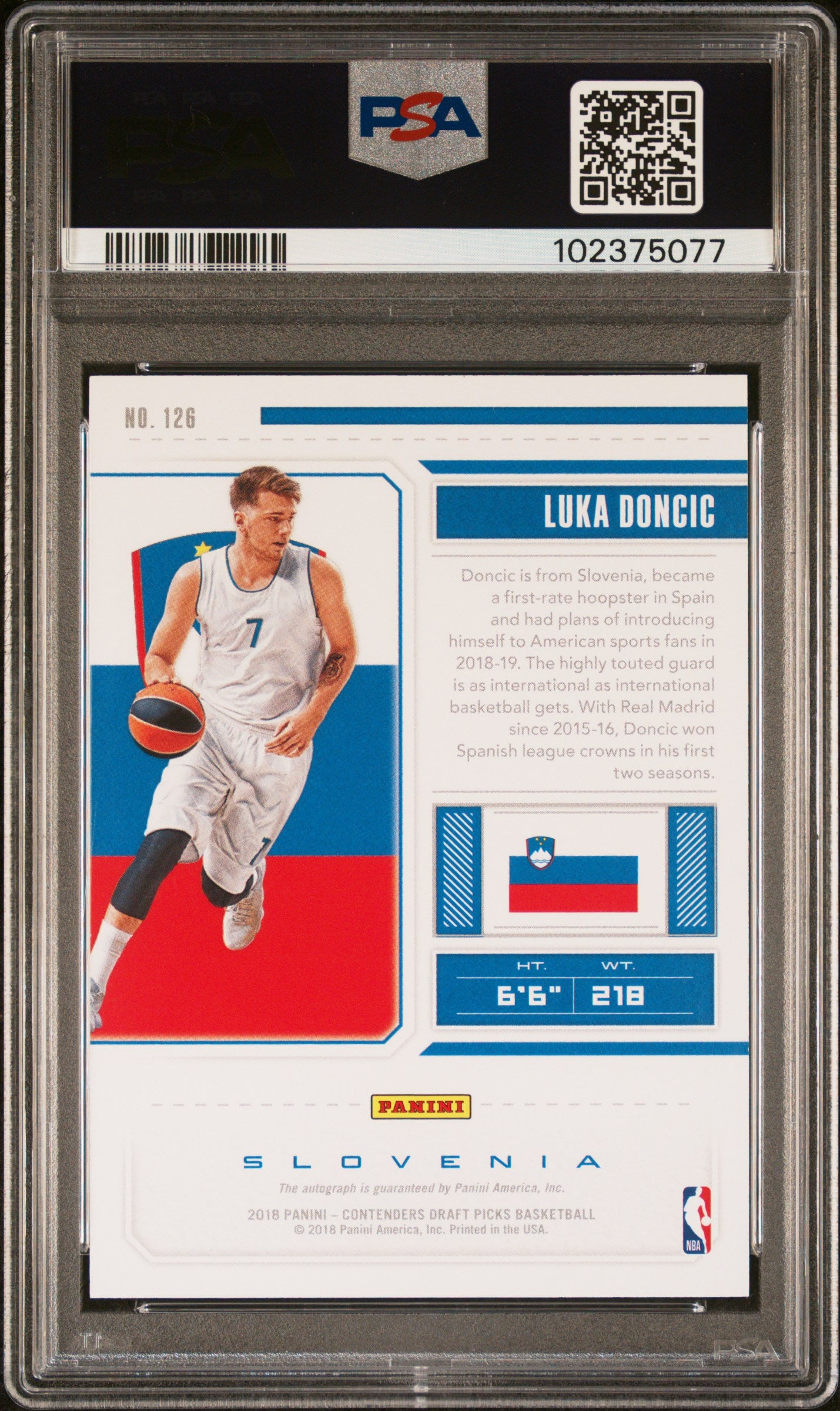 2018 panini contenders draft picks Luka Doncic #126 Autograph PSA 10 10 AUTO