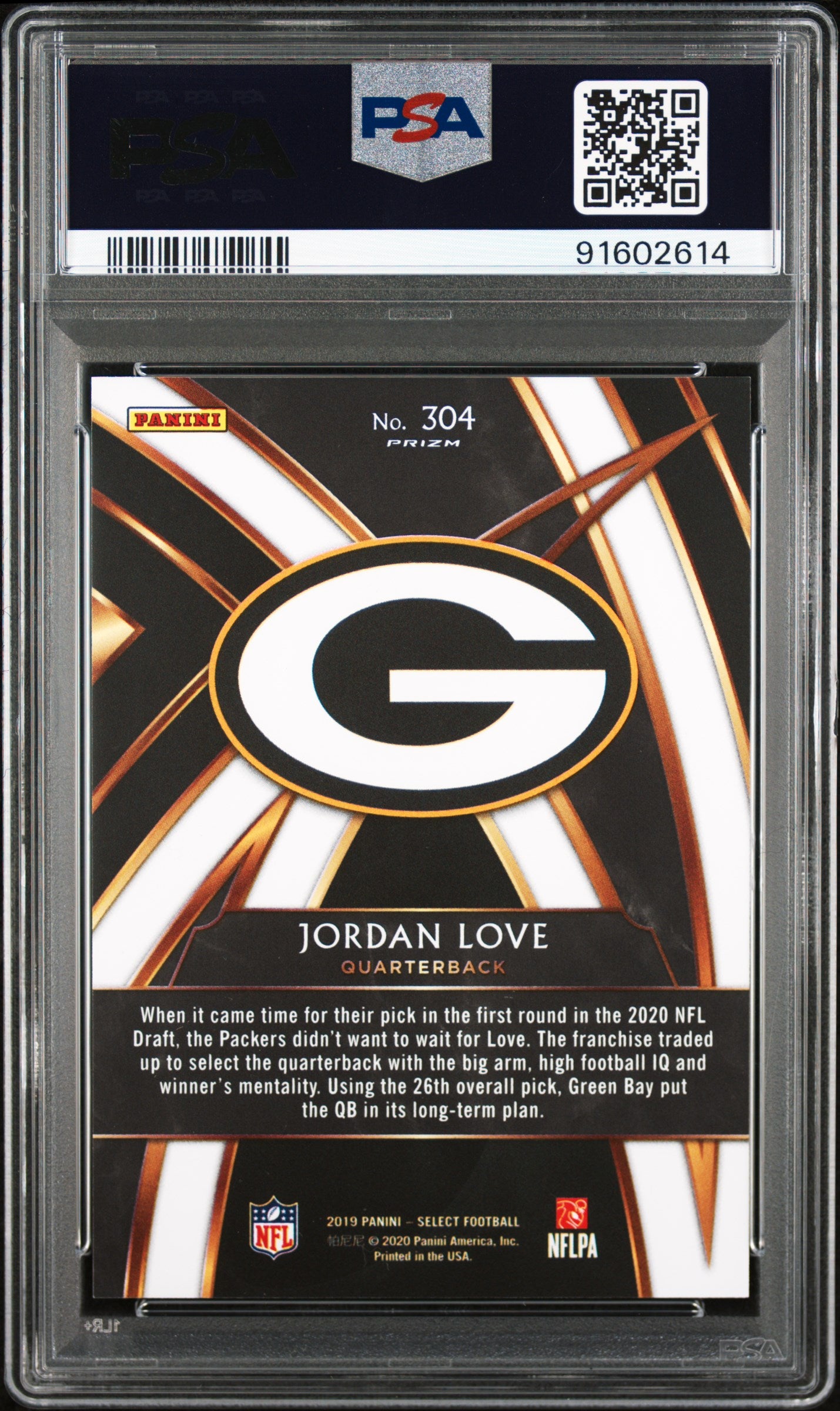 2019 Panini Select 2020 XRC Prizm Redemption Jordan Love #304 PSA 10/10 RC POP 2