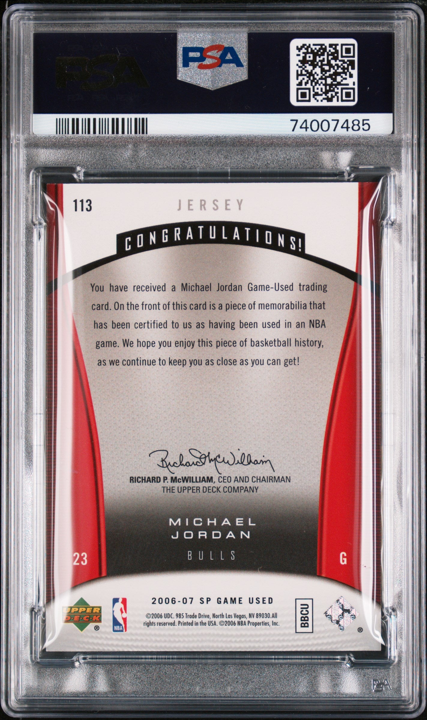 2006 SP Game Used Authentic Fabrics Michael Jordan #113 PSA 8