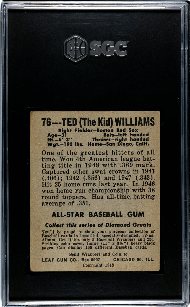 1948 Leaf Gum Co. Ted Williams #76 SGC 3