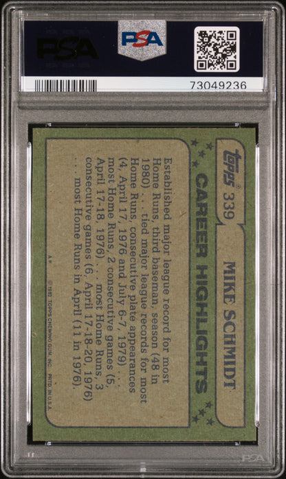1982 Topps Mike Schmidt #339 HOF Low Pop PSA 10
