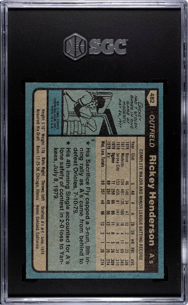 1980 Topps Rickey Henderson #482 SGC 9