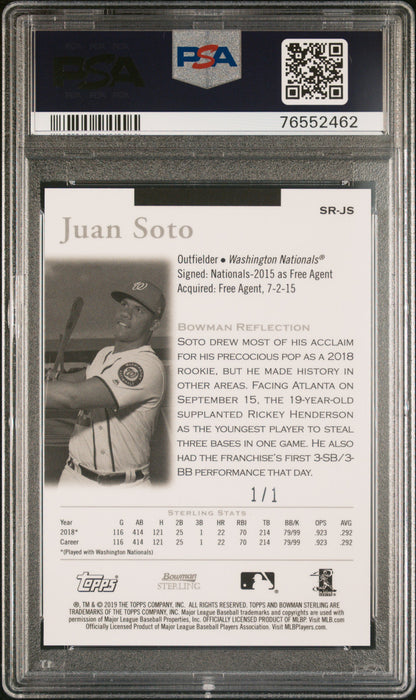 2019 Bowman Sterling Sterling Retrospect superfractor Juan Soto 1/1 PSA 10