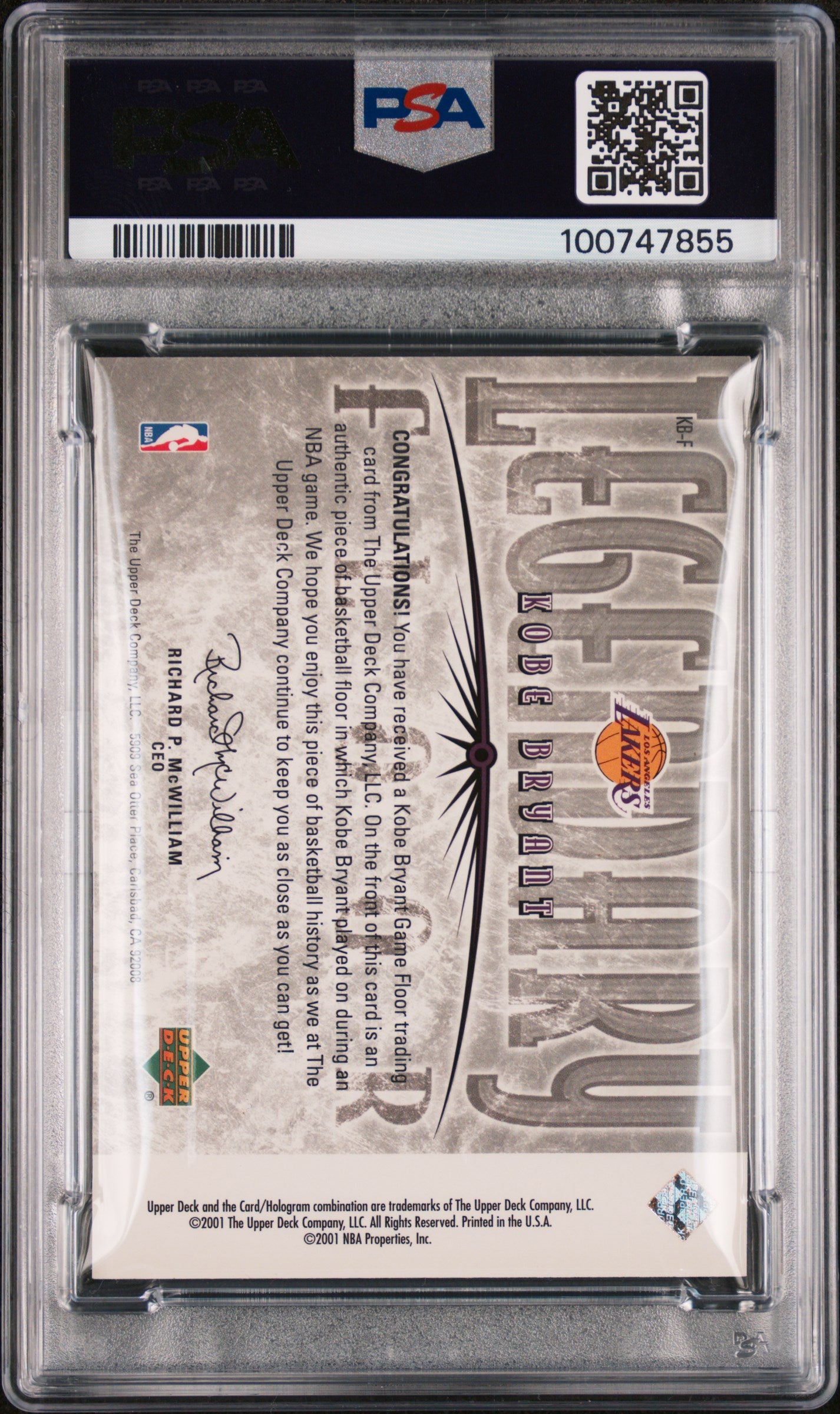 2000 Upper Deck Legends Legendary Floor Kobe Bryant #KB-F PSA 7