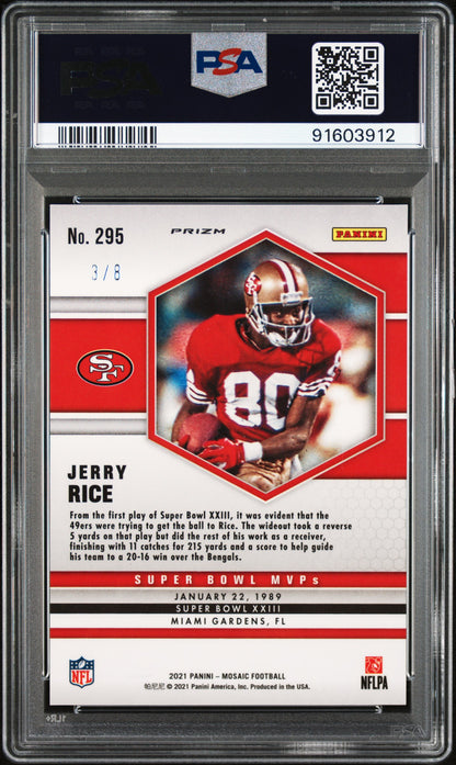 2021 Panini Mosaic Black Gold #3/8 Jerry Rice #295 PSA 9