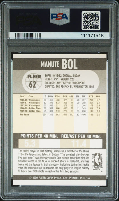 1990 Fleer Manute Bol #62 PSA A