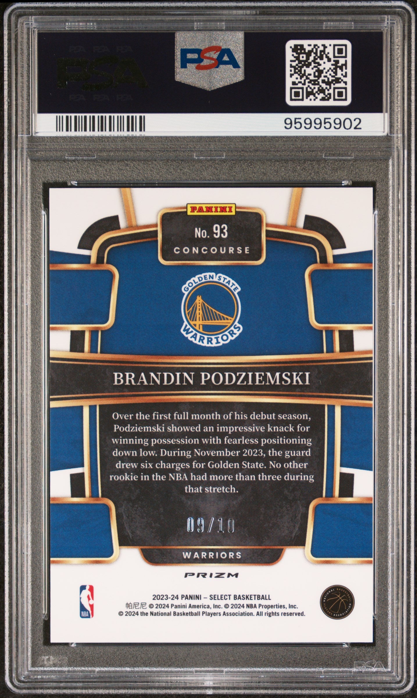 2023 Panini Select Brandin Podziemski #93 Gold Disco PSA 10