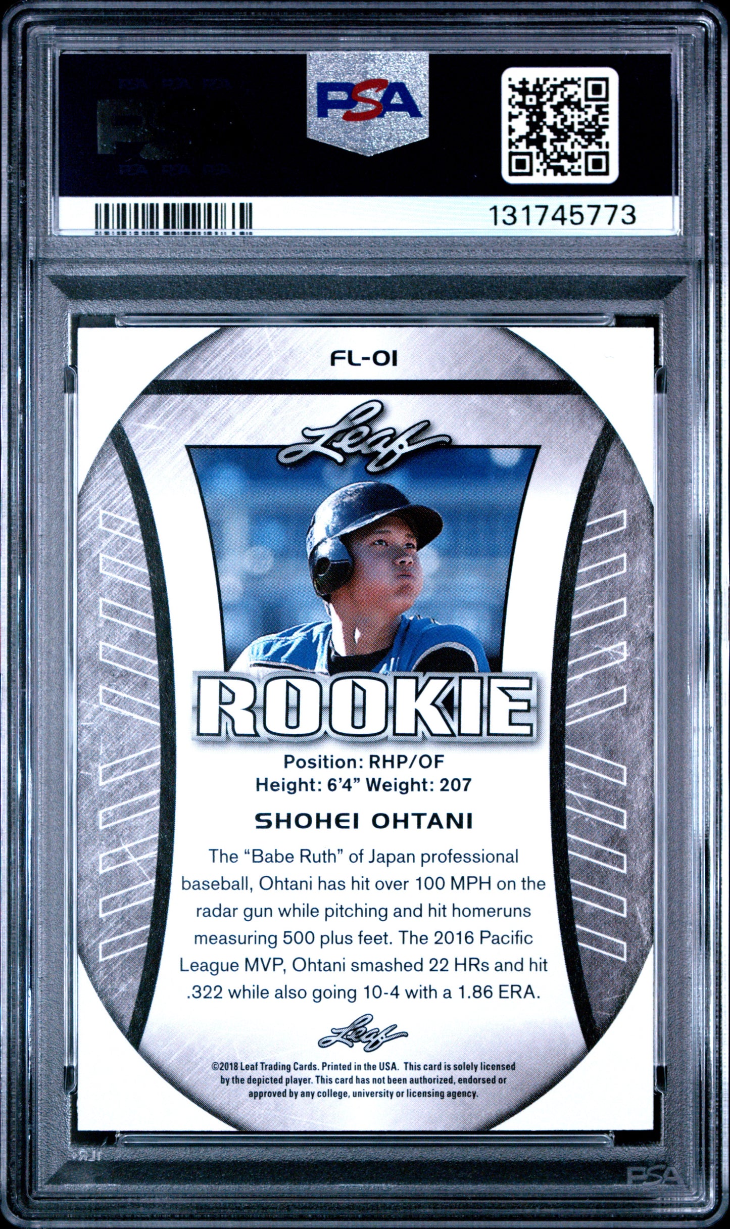 2018 Leaf Rookie Ohtani Exclusive Flag Shohei Ohtani #FL-01 PSA 10