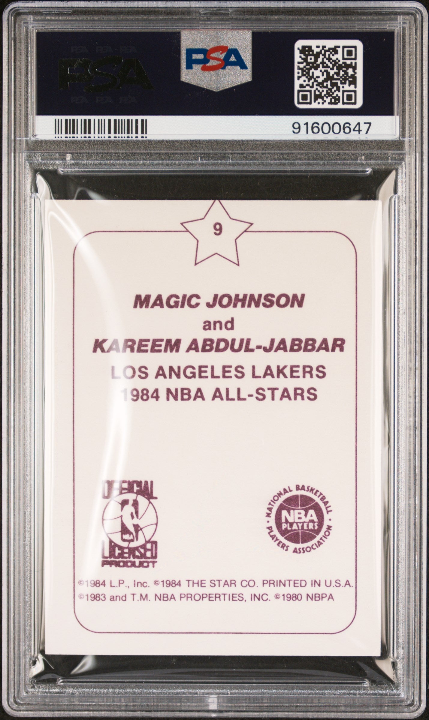 1984 Star Arena Lakers Abdul-Jabbar Magic Johnson #9 PSA 10 Autograph