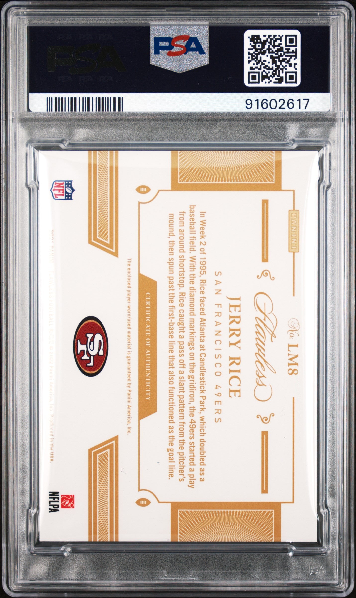 2021 Panini Flawless Legendary Materials # 1/2 Jerry Rice #LM8 PSA 8/10 AUTO