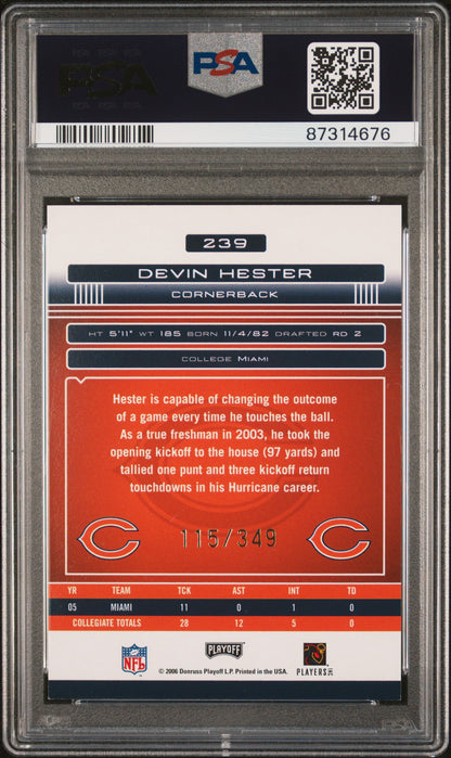 2006 Playoff Absolute Memorabilia Devin Hester #239 Autograph PSA 8