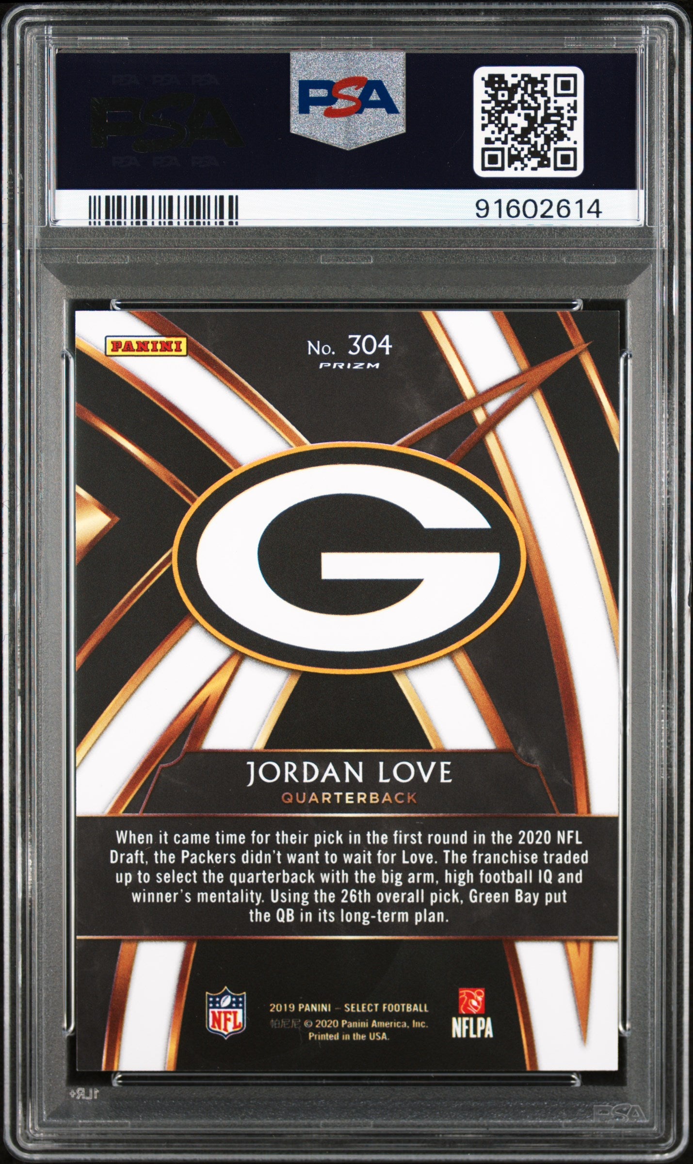 2019 Panini Select 2020 XRC Prizm Redemption Jordan Love #304 PSA 10/10 RC POP 2