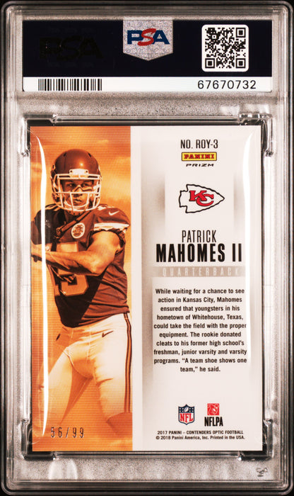 2017 Panini Contenders Optic Rookie Of The Year Contenders Patrick Mahomes II #ROY3 R. O. Y. PSA 9