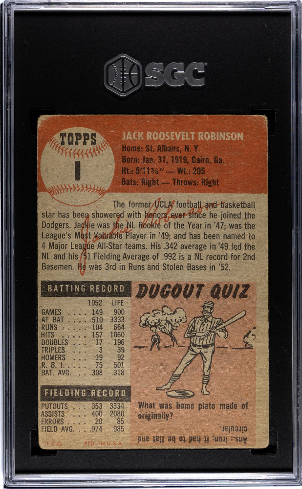 1953 Topps Jackie Robinson #1 SGC 2.5