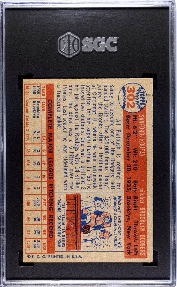 1957 Topps Sandy Koufax #302 SGC 4.5 NICE CENTERING