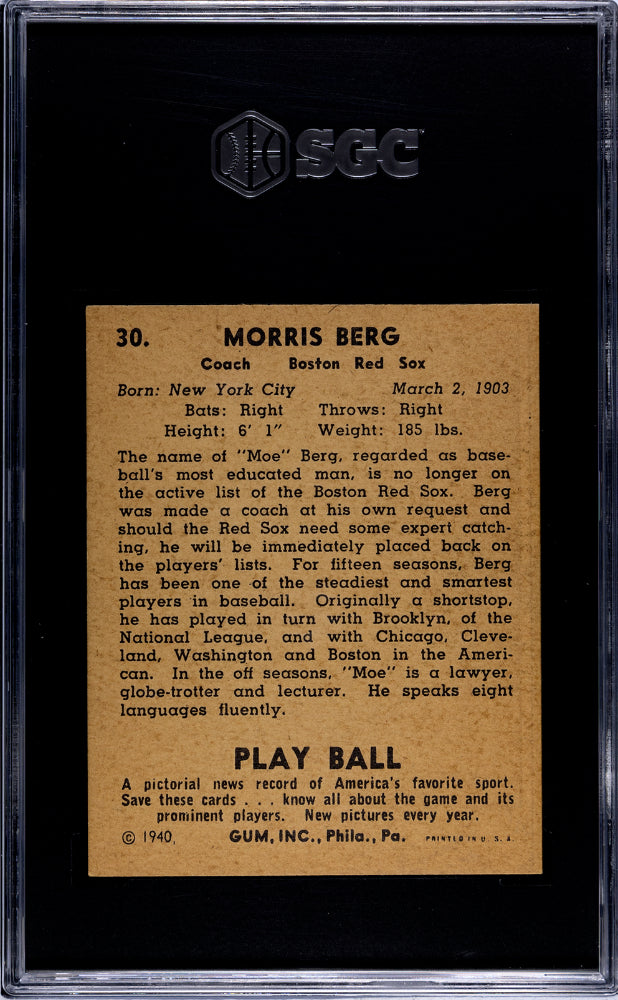 1940 Playball Moe Berg #30 SGC 5.5