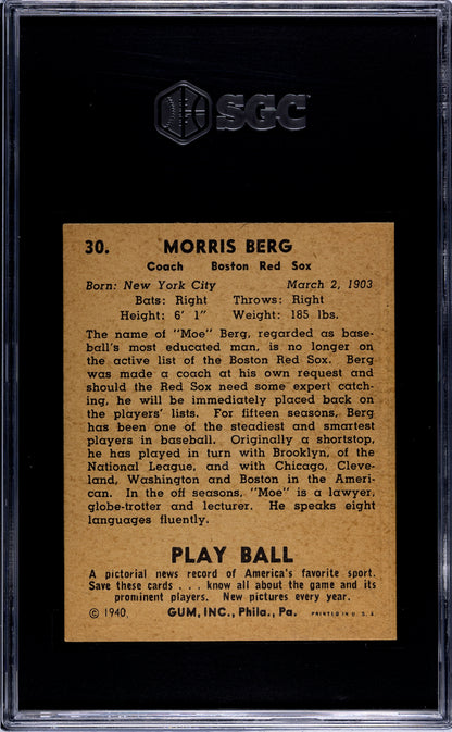 1940 Playball Moe Berg #30 SGC 5.5