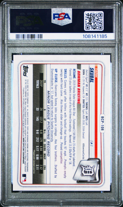 2020 Bowman Chrome Prospects Tarik Skubal #BCP108 Blue Shimmer 32/150 PSA 9