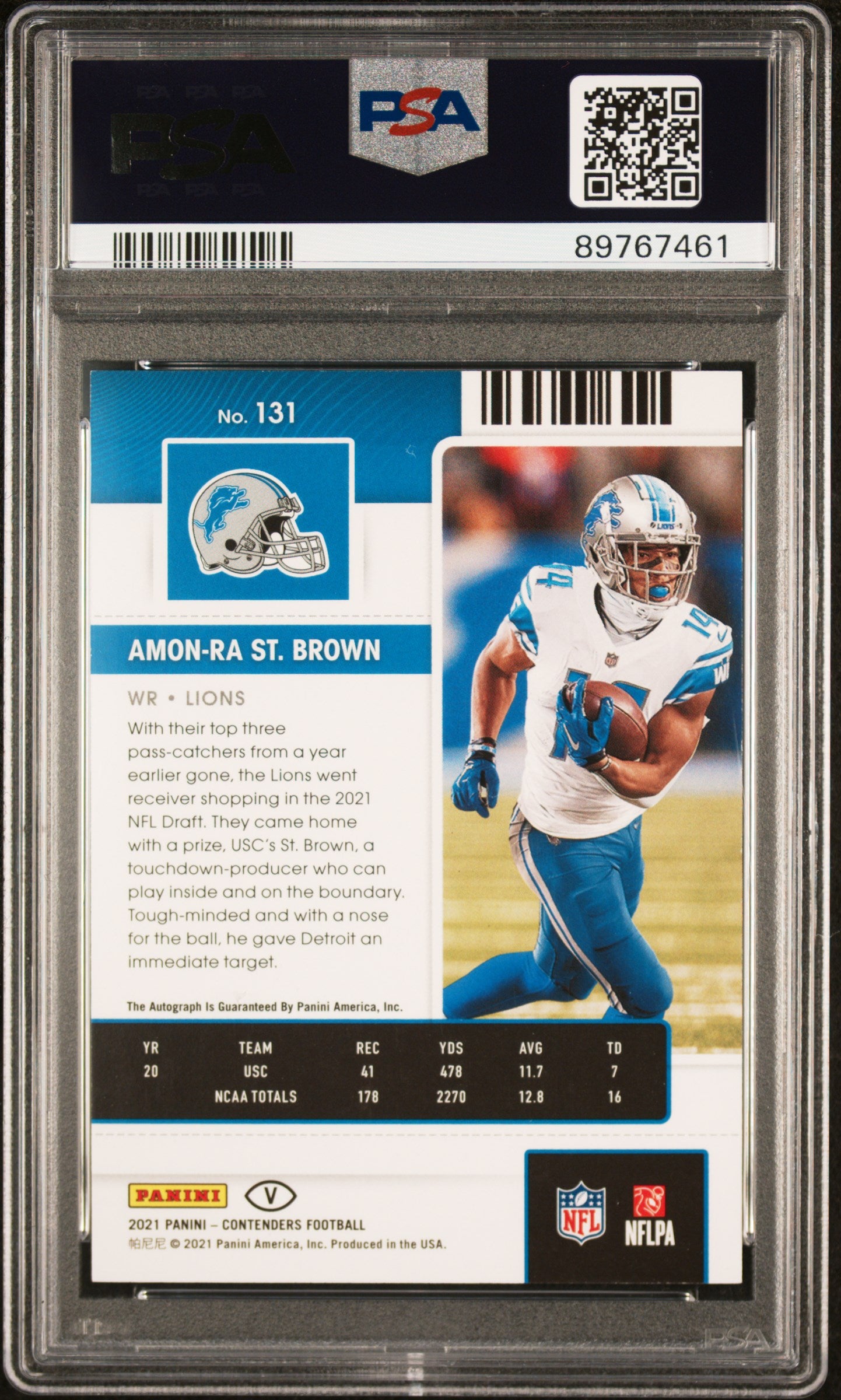 2021 Panini Contenders Amon-Ra ST. Brown #131 Variation Autograph PSA 9