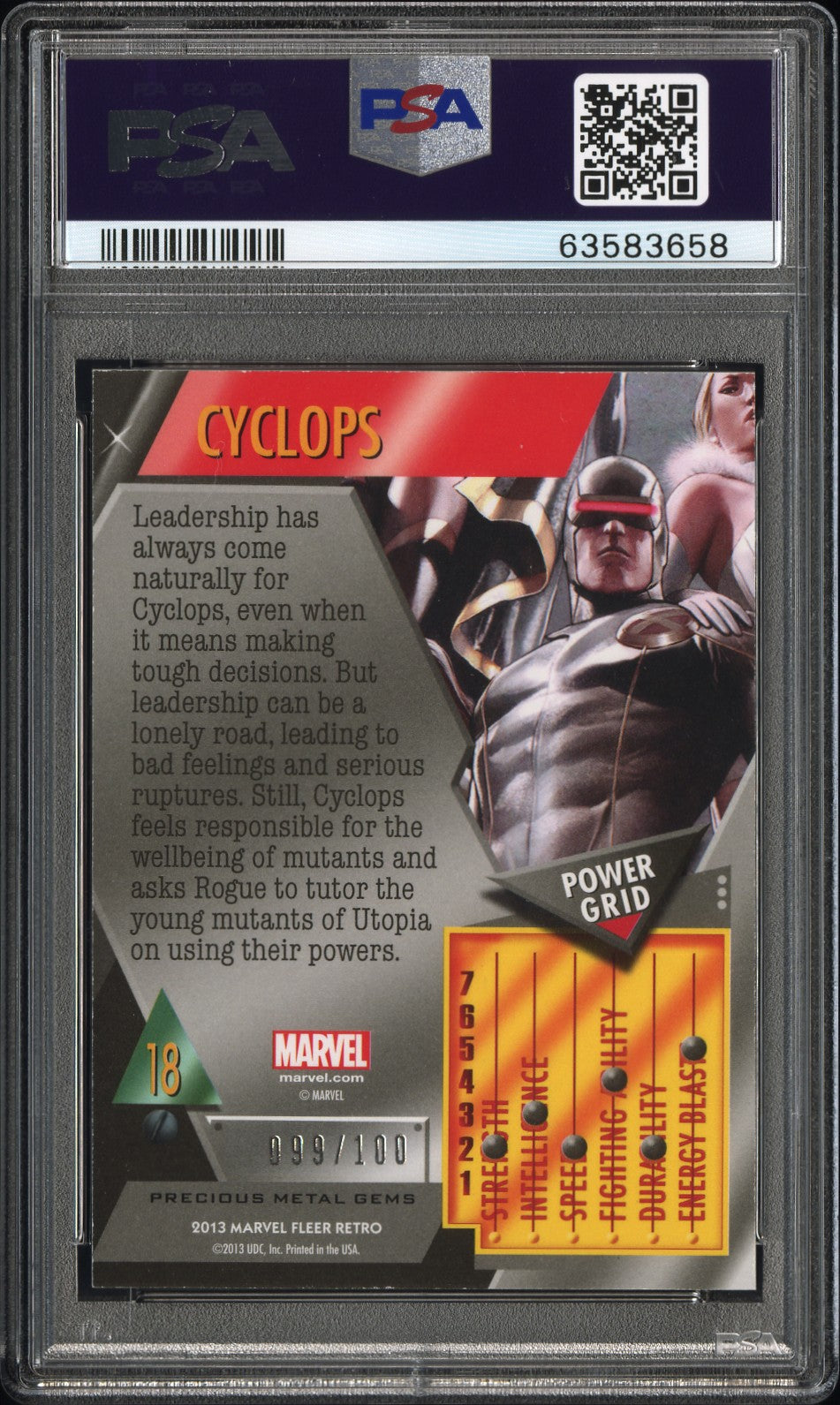 2013 Marvel Fleer Retro Precious Metal Gems Cyclops #18 PSA 8