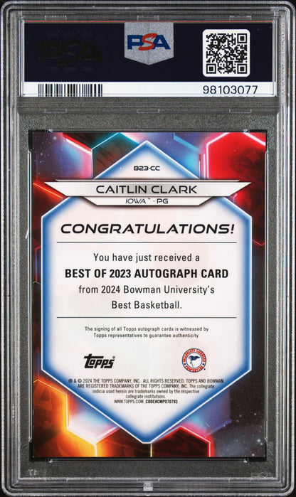 2023 Bowman University Autographs Caitlin Clark Red refractor #/10 PSA 9/10