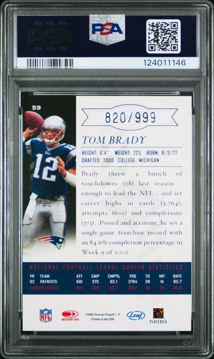 2003 Leaf Limited Tom Brady #59 PSA 9