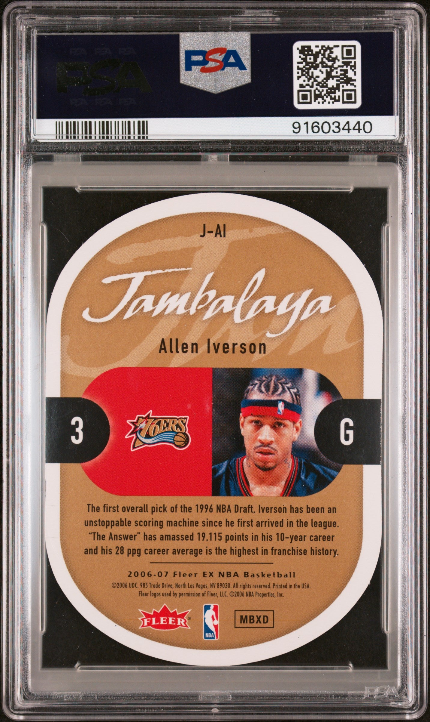 2006 Fleer E-X Jambalaya Allen Iverson #J-AI PSA 9 10 Auto