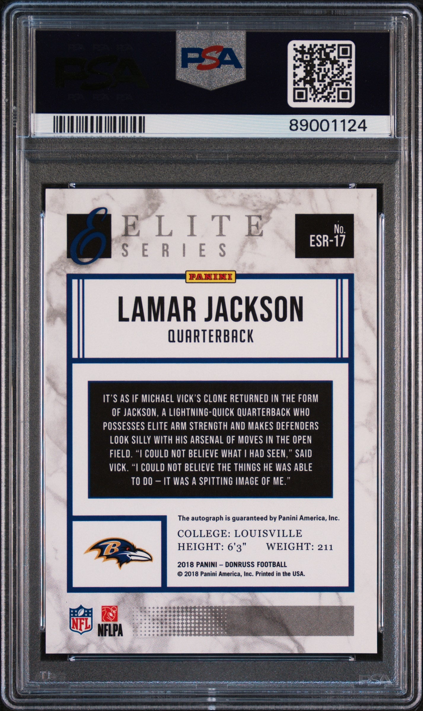 2018 Panini Donruss The Elite Series Rookies Lamar Jackson  PSA 10 #1/5 POP 1