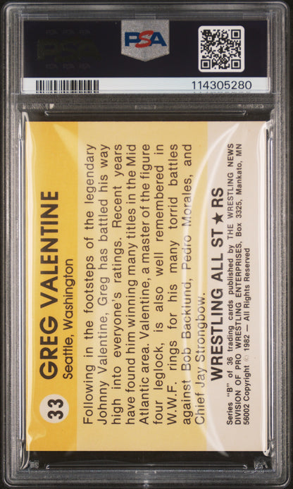 1982 Wrestling All-Stars-Series B Greg Valentine #33 Rookie PSA 8