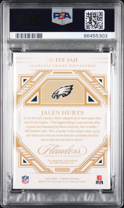 2022 Panini Flawless Flawless Frame signature Jalen Hurts Silver 17/20 PSA 10