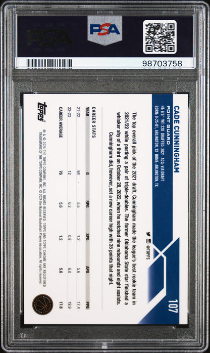 2023 Topps Chrome Cade Cunningham #107 /5 Red Geometric PSA 10