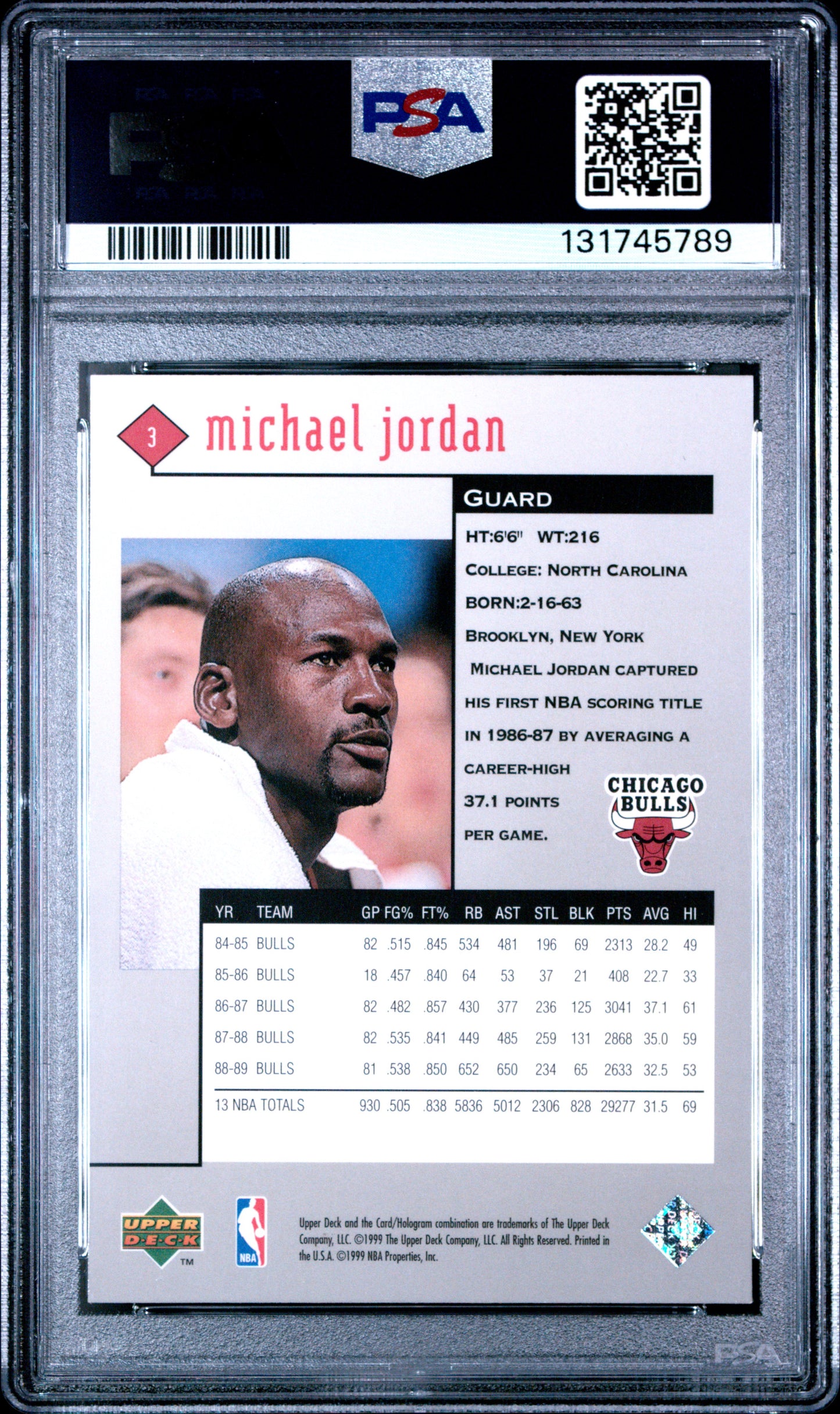 1998 Upper Deck Black Diamond Michael Jordan #3 Single PSA 10