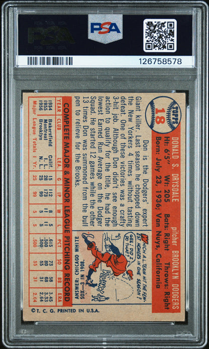 1957 Topps Don Drysdale #18 PSA 3.5