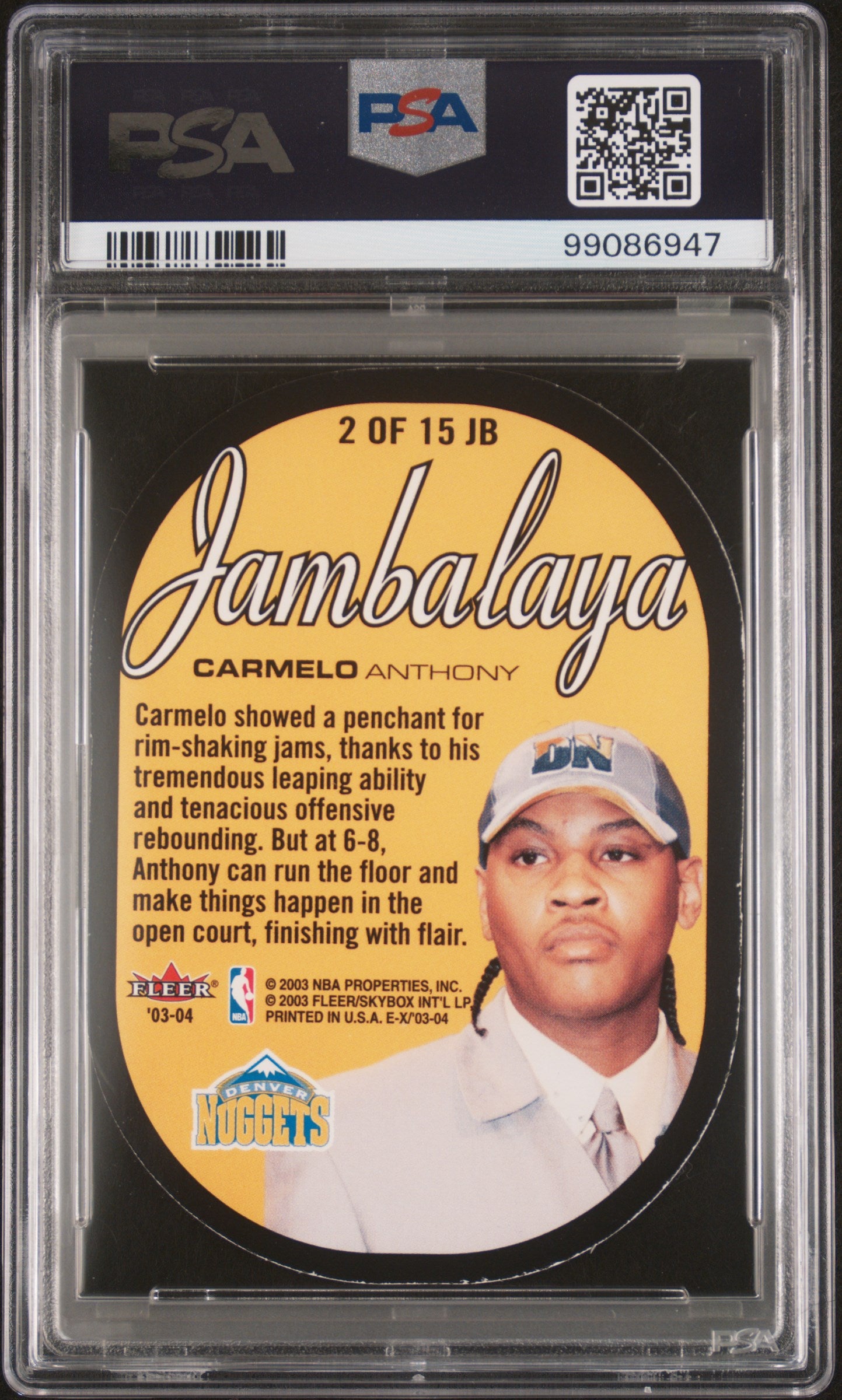 2003 Fleer E-X Jambalaya Carmelo Anthony ROOKIE #2 PSA 7 AUTOGRAPH