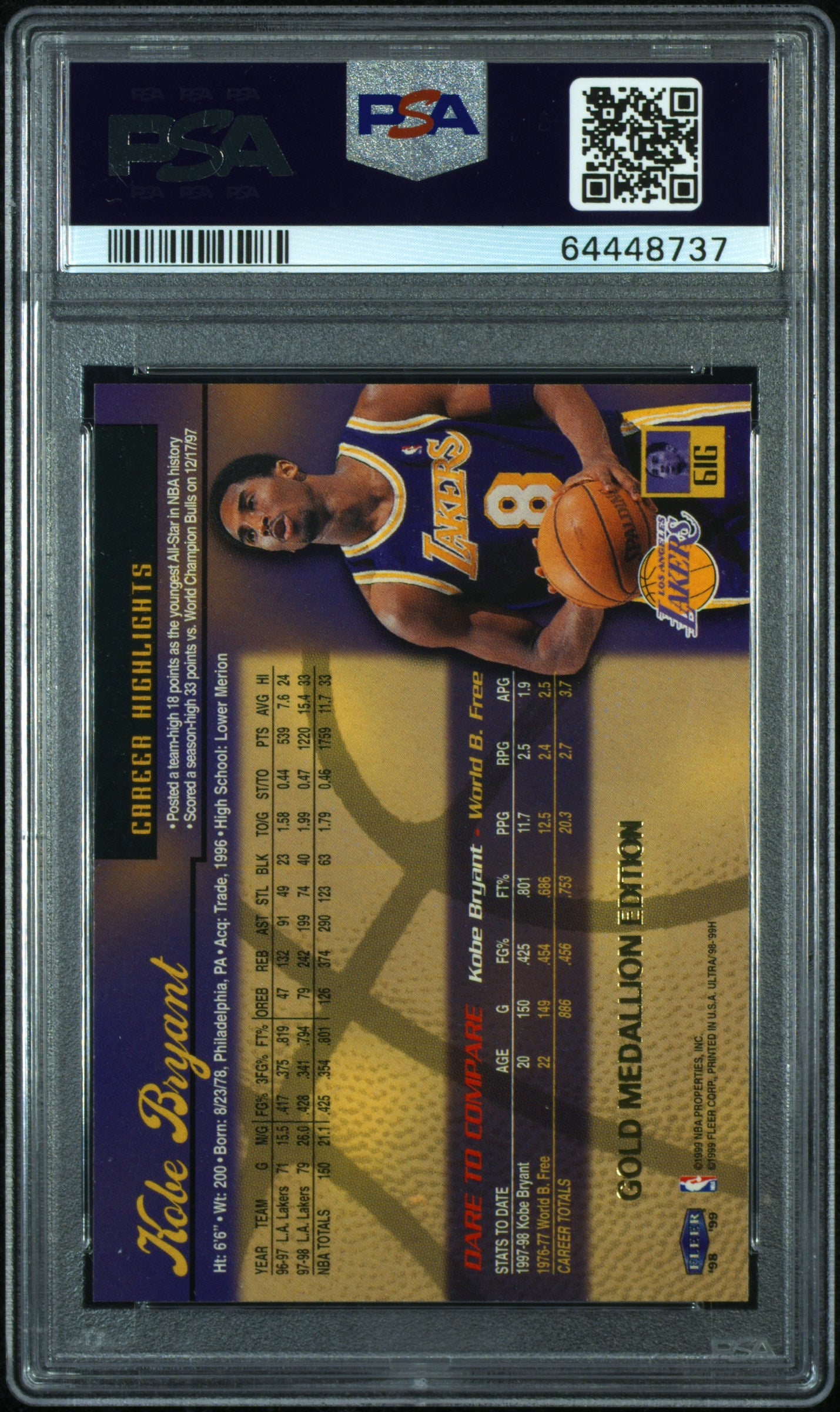 1998 Ultra Kobe Bryant #61G Gold Medallion PSA 9