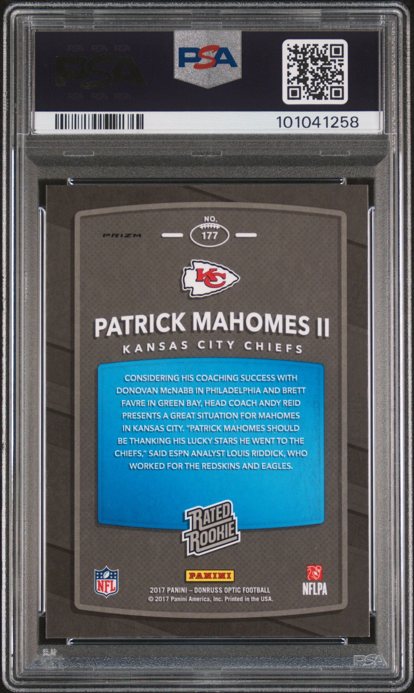 2017 Panini Donruss Optic Patrick Mahomes II #177 Holo PSA 9