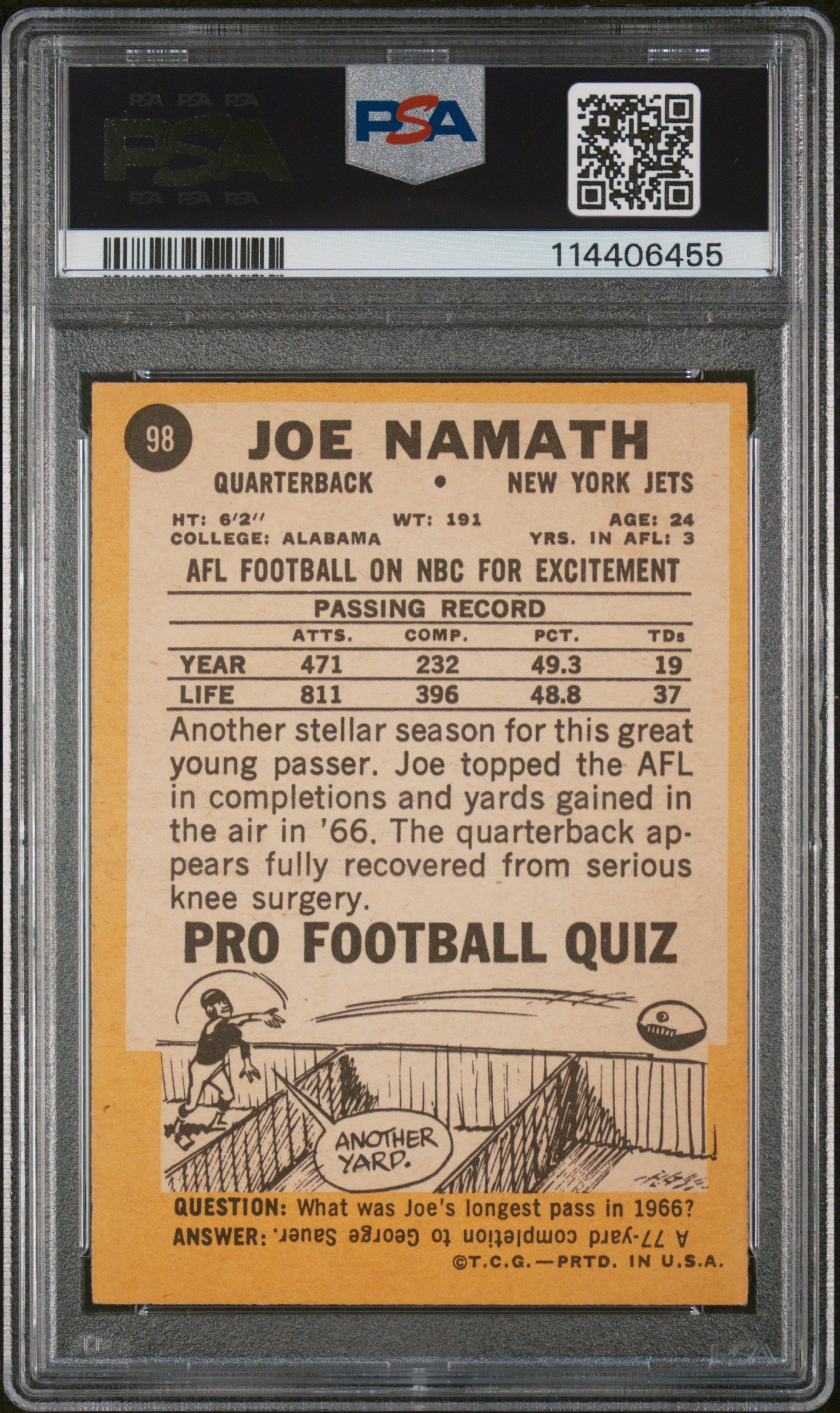 1967 Topps Joe Namath #98 PSA 6