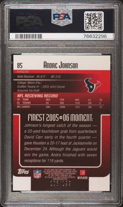 2006 Finest Andre Johnson #85 Green Refractor PSA 10