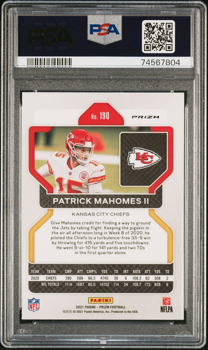 2021 Panini Prizm Patrick Mahomes II #190 Black & White Checker PSA 10