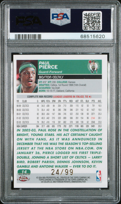 2003 Topps Chrome Paul Pierce #14 Gold Refractor PSA 68515620